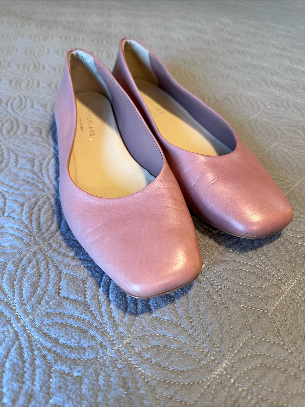 Everlane Soft Pink Leather Square-Toe Ballet Flats